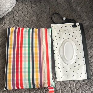 Colorful Striped Pouch and Black-White Patterned Bag